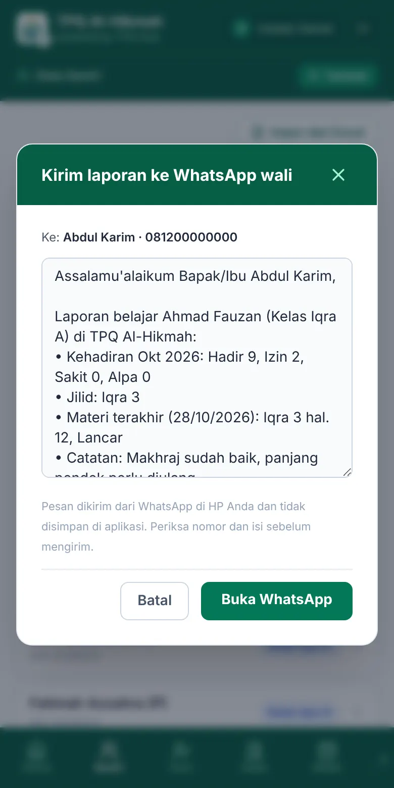 Contoh pesan laporan ke wali