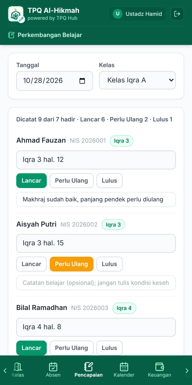 Layar perkembangan belajar
